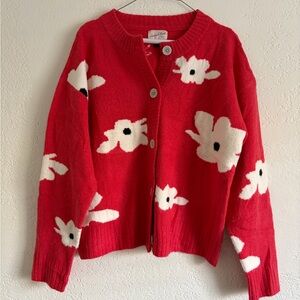 Red Floral Button Up Sweater